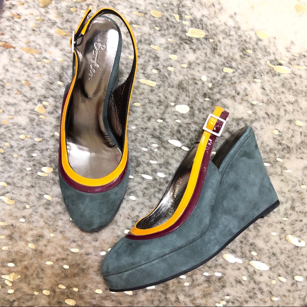 Boden Colorblock Suede Slingback Wedges Size 7 EUC
